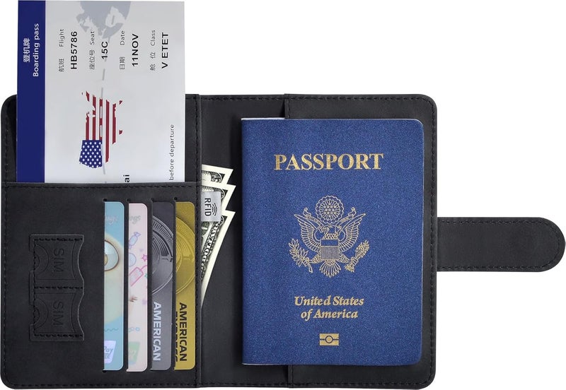 KAOBAN Passport Holder, Passport Cover with Credit Card Slot and Boarding Pass Slot Combo, Passport Wallet Case Book Travel Must Have, RFID Blocking Leather Travel Accessories, Black - Image 5
